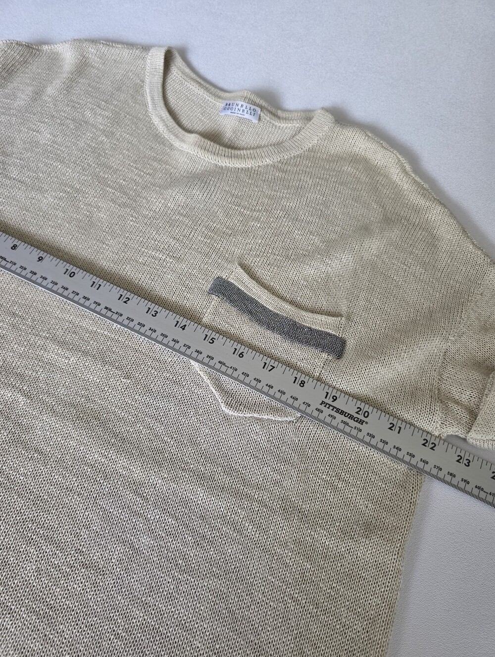 Brunello Cucinelli Beige Knit Top Monili Beaded Pocket Made in Italy M - Picture 5 of 12